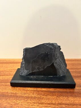 Black Slate Mountain Goat Sculpture - Art
